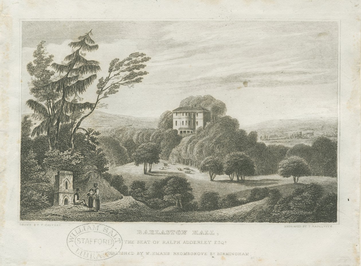 Barlaston Hall: gravura, nd [meados do século XIX] (impressão) de Frederick Calvert
