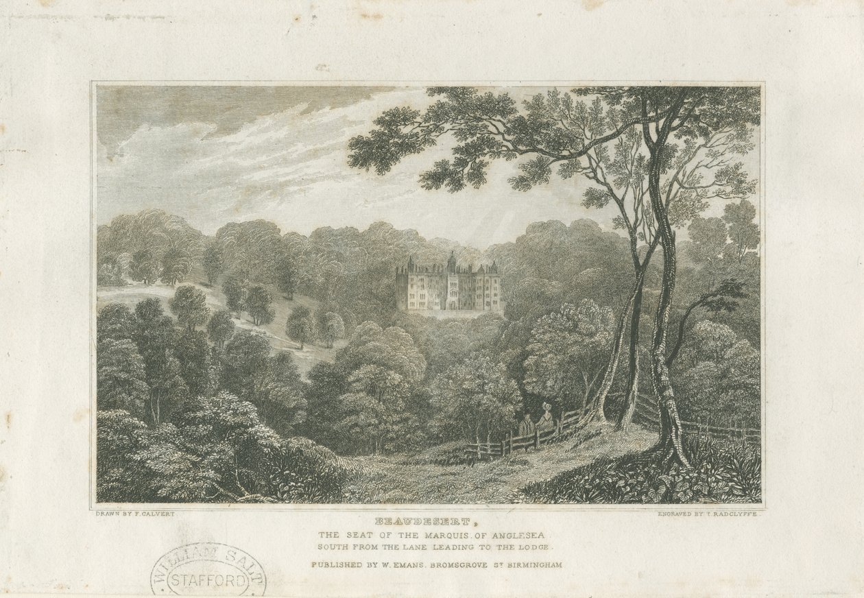 Beaudesert Hall and Park: gravura, nd [c 1830] de Frederick Calvert