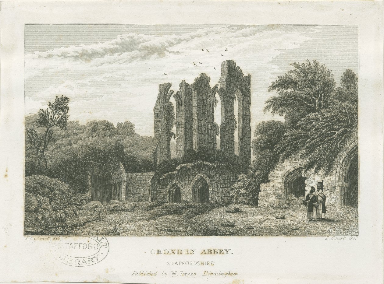 Croxden Abbey: gravura, nd [c 1830] (impressão) de Frederick Calvert