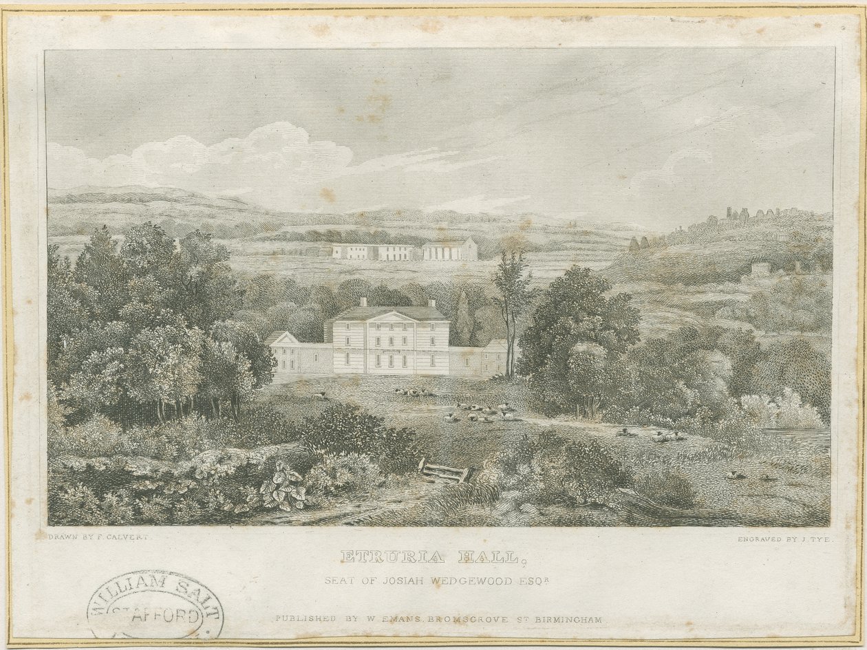 Etruria Hall: gravura, nd [c 1830] (imprimir) de Frederick Calvert