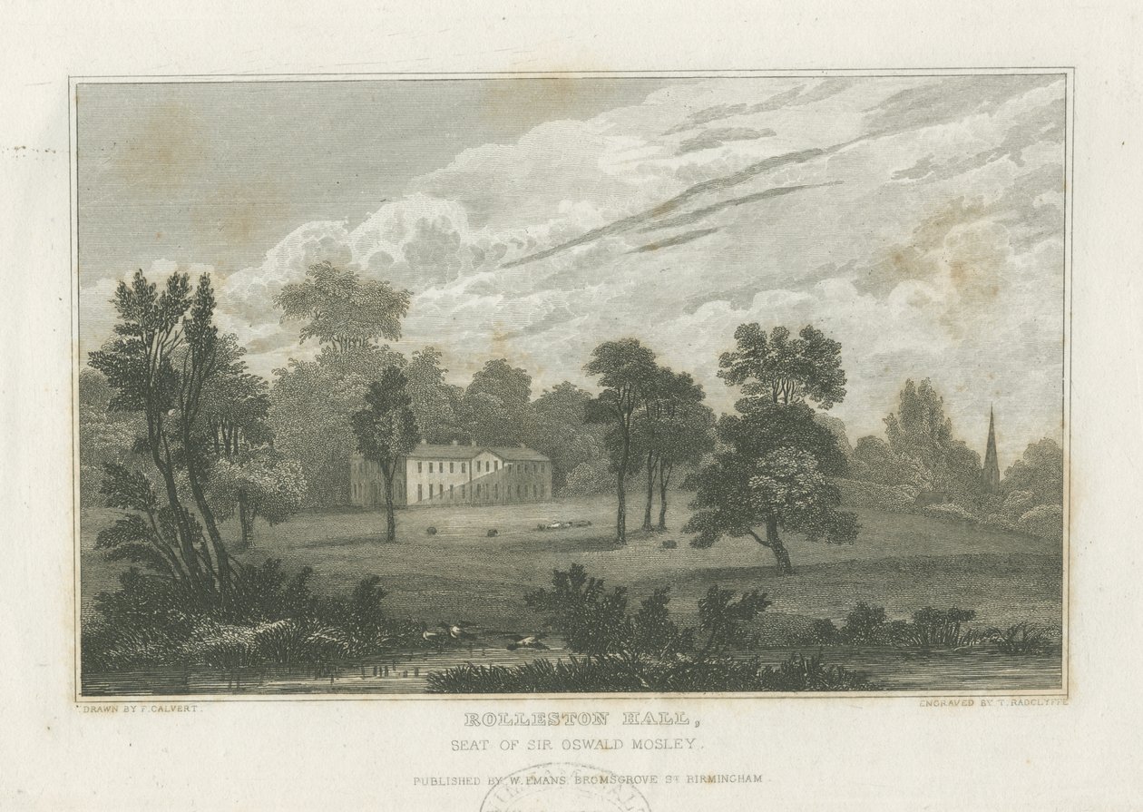 Rolleston Hall: gravura, nd [meados do século XIX] (impressão) de Frederick Calvert