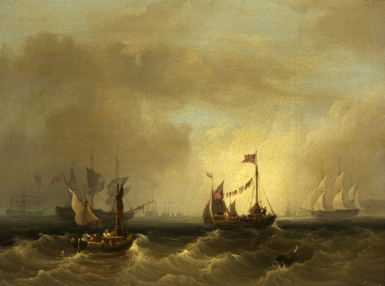 Paisagem marítima com Barcos (óleo sobre tela) de Frederick Calvert