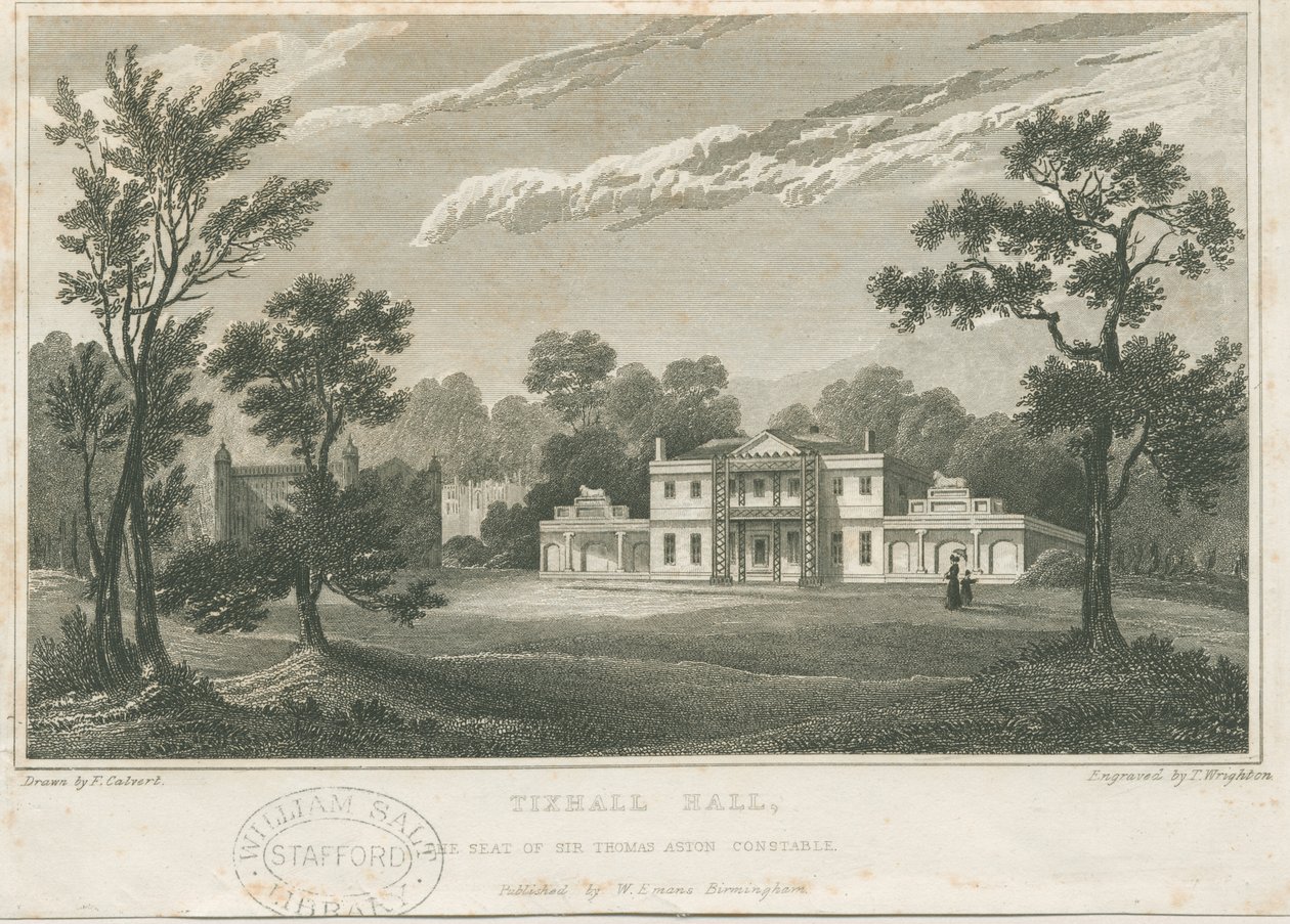 Tixall Hall: gravura, nd [c 1830] (imprimir) de Frederick Calvert