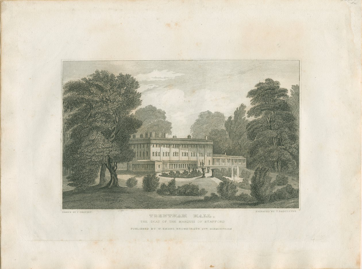 Trentham Hall: gravura, nd [c 1830] (imprimir) de Frederick Calvert