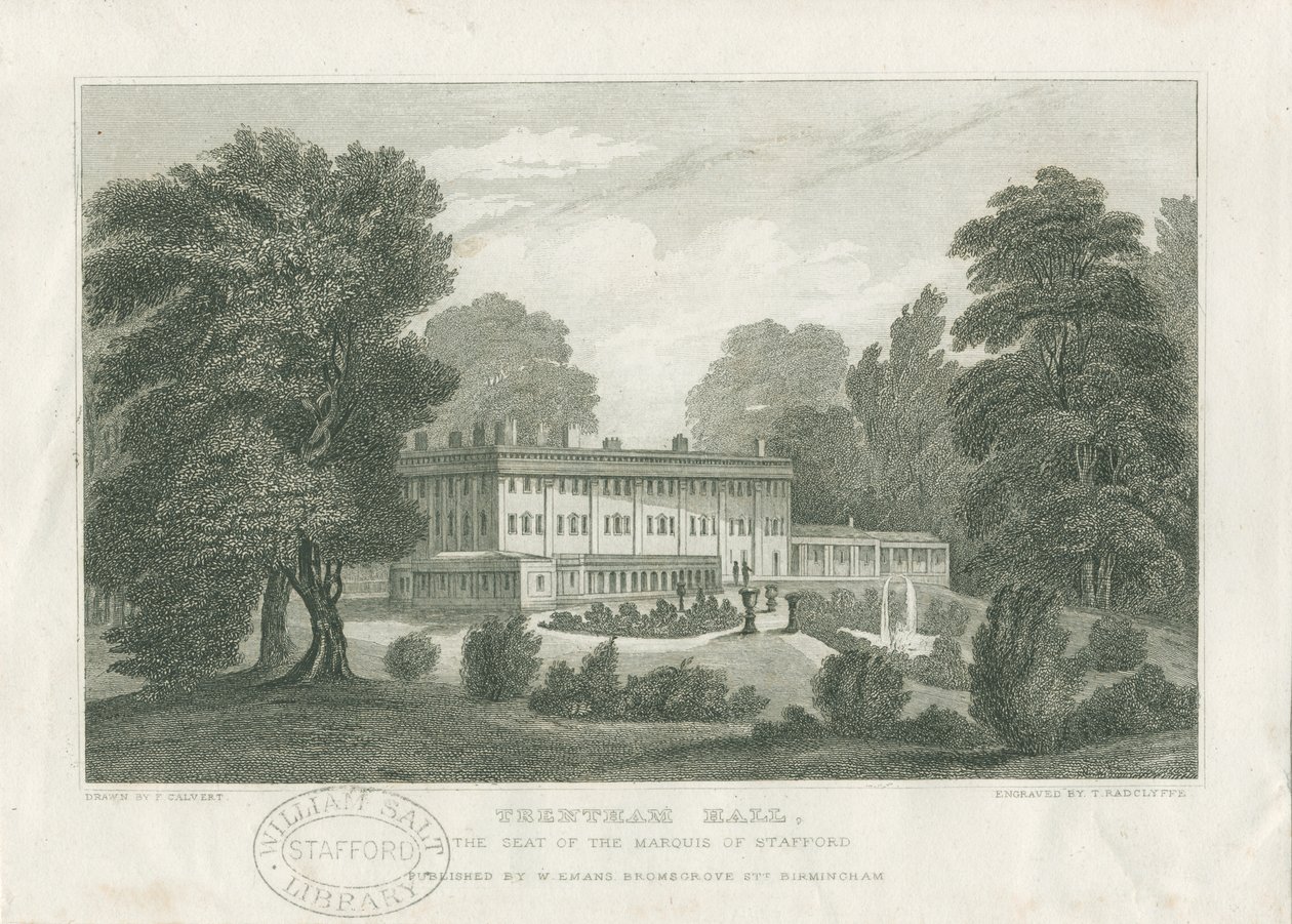 Trentham Hall: gravura, nd [c 1830] (imprimir) de Frederick Calvert