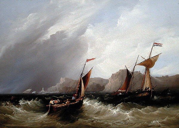Navios ao largo de uma costa rochosa (petróleo a bordo) de Frederick Calvert