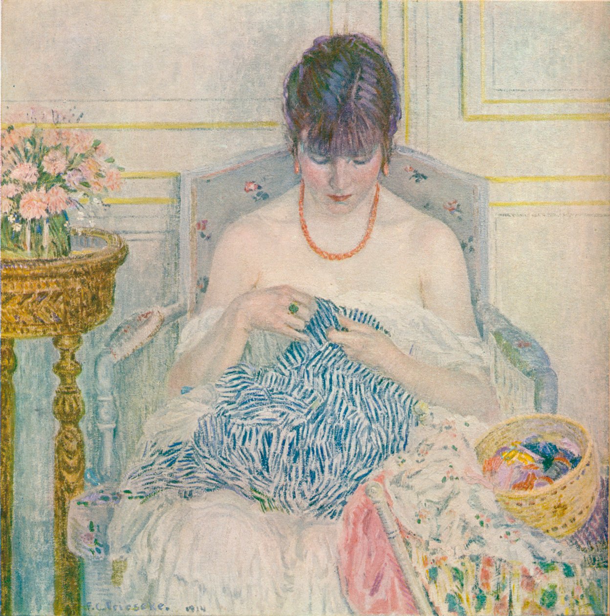 Uma costura de menina, c1894-1914, 1914 de Frederick Carl Frieseke