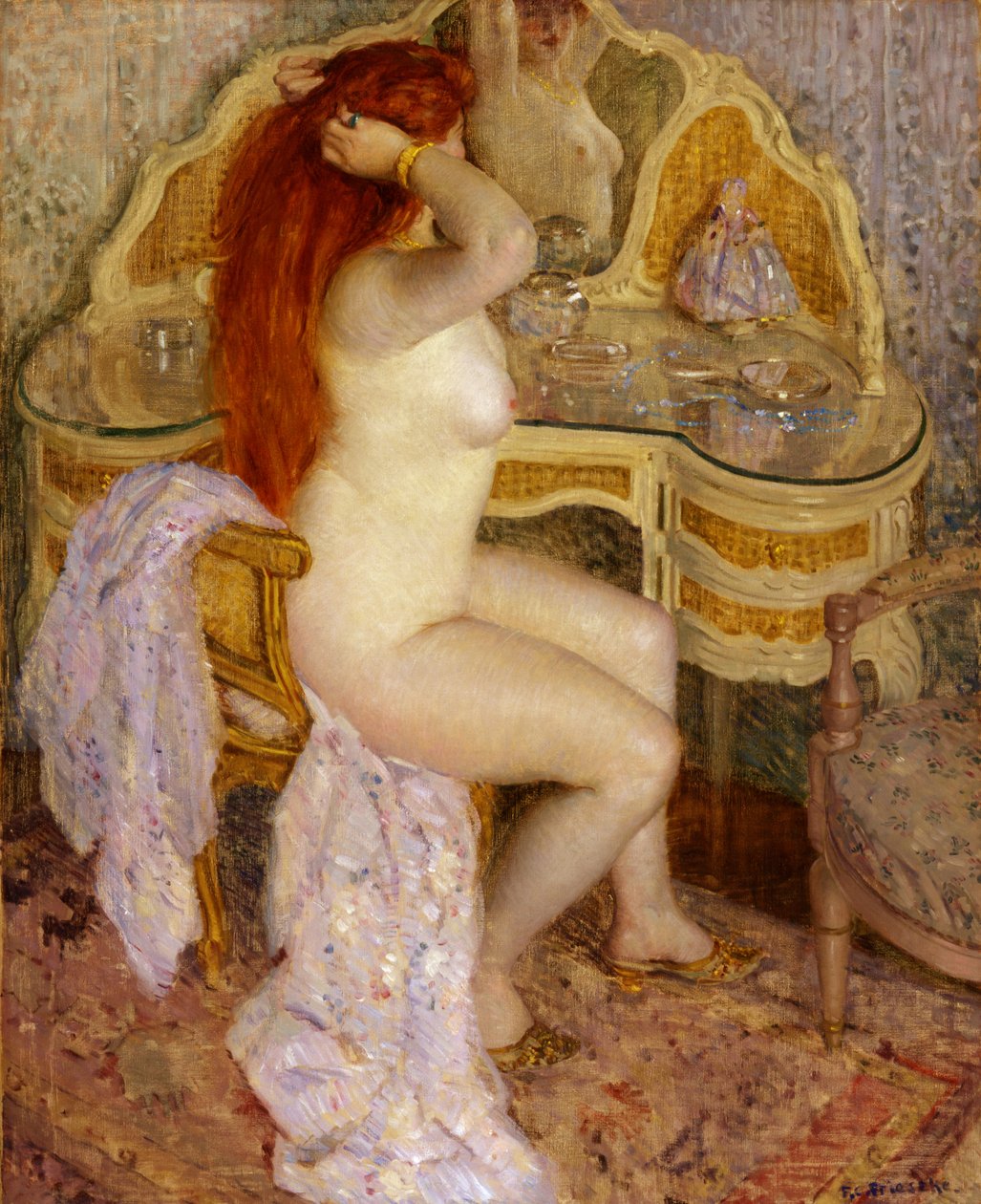 Nua sentada em sua penteadeira, 1909. de Frederick Carl Frieseke
