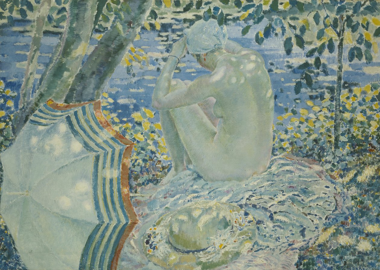 No Banco, c.1915 (óleo sobre tela) de Frederick Carl Frieseke