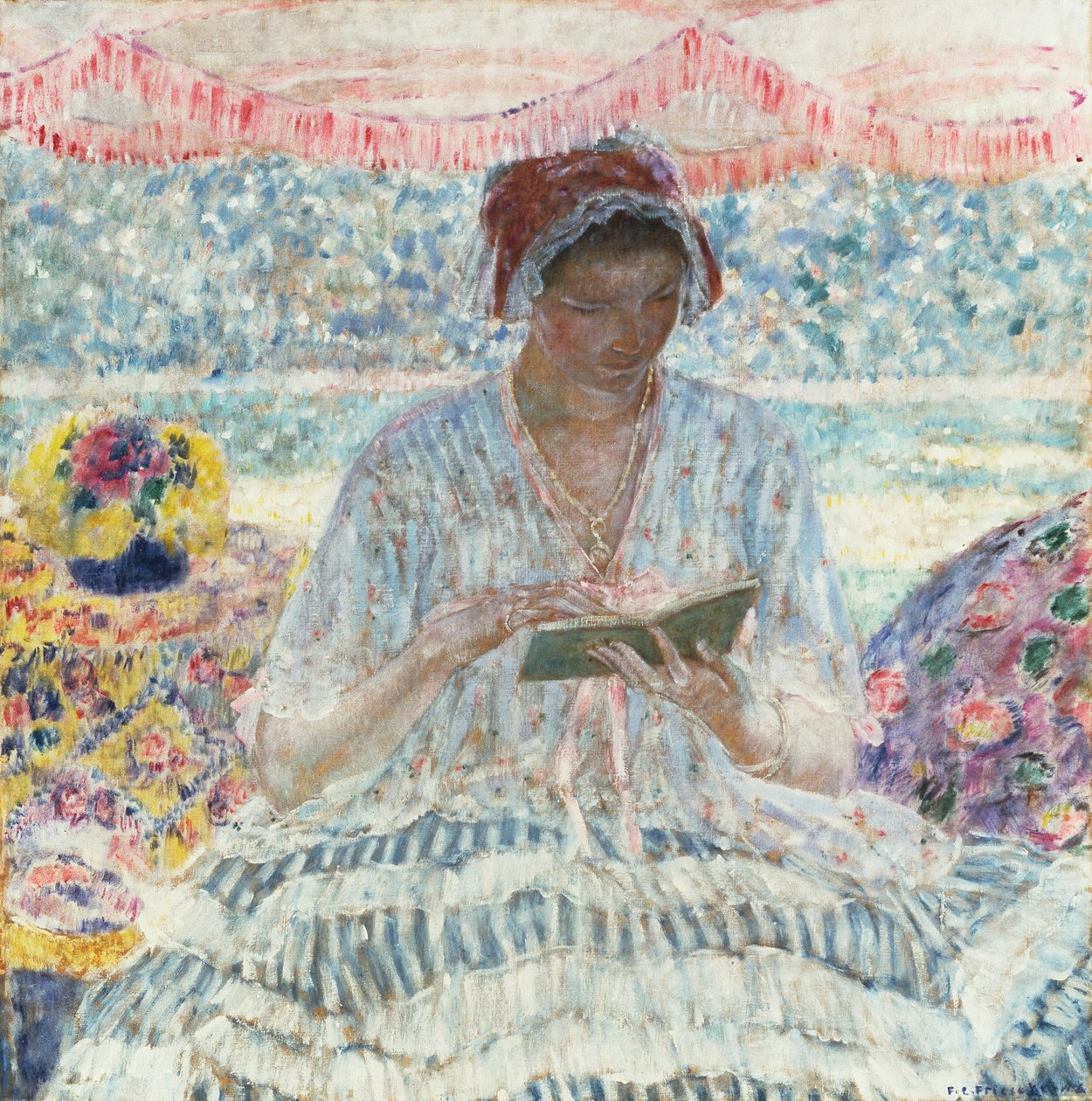 Leitura de verão (sob o toldo) de Frederick Carl Frieseke