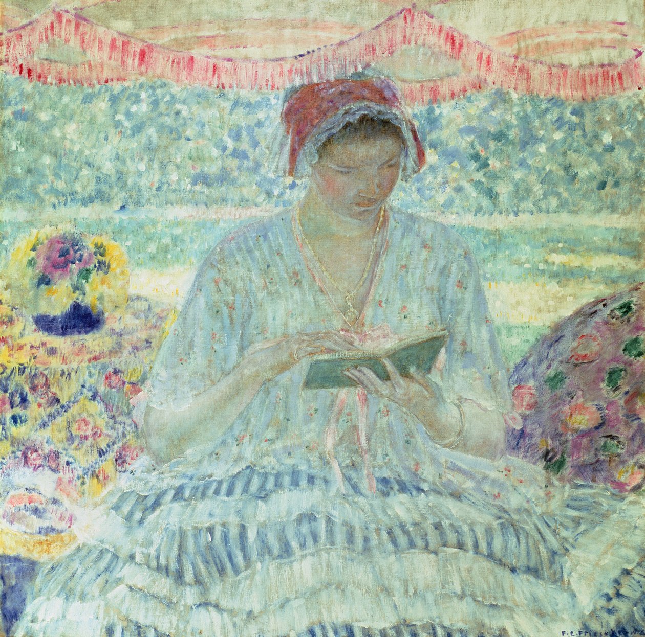 Leitura de verão (óleo sobre tela) de Frederick Carl Frieseke