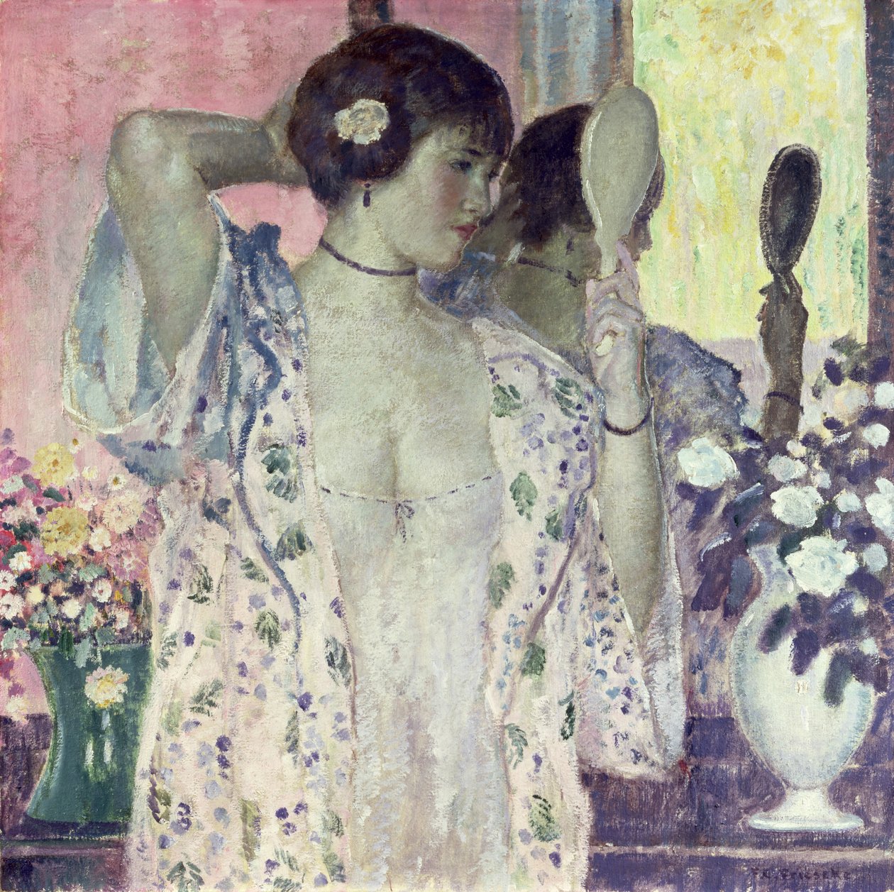 The Hand Mirror (óleo sobre tela) de Frederick Carl Frieseke