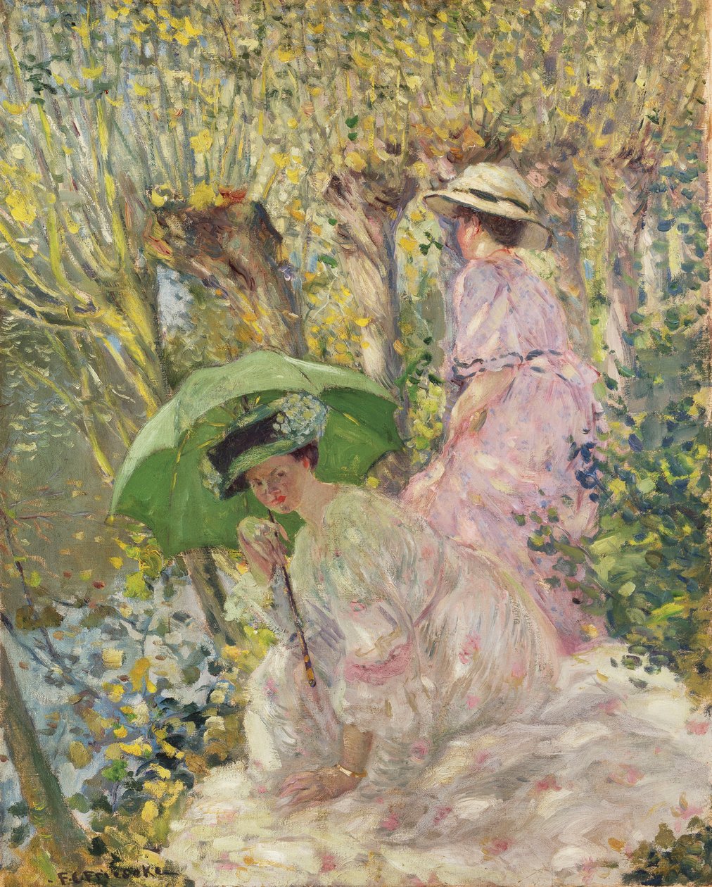 Duas meninas em um jardim, c.1911 (óleo sobre tela) de Frederick Carl Frieseke