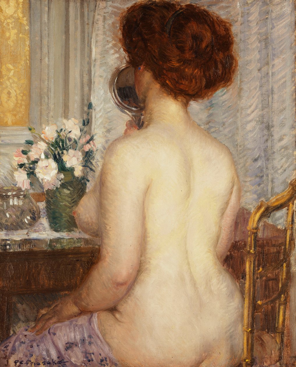 Mulher em uma penteadeira de Frederick Carl Frieseke
