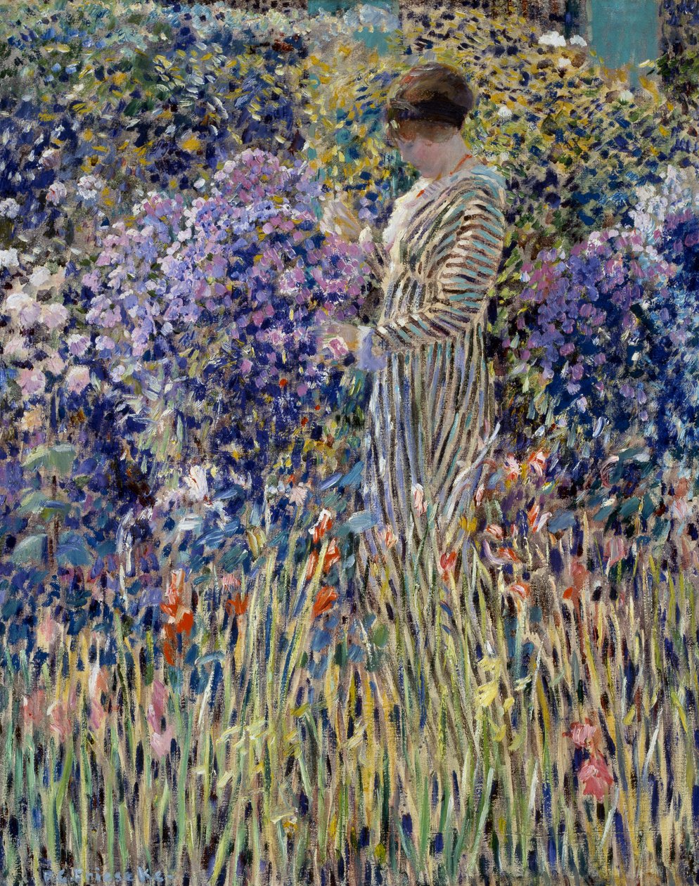 Mulher no jardim, cerca de 1912, pintura de Frederick Carl Frieseke (1874-1939), óleo sobre tela, 81x65 cm de Frederick Carl Frieseke