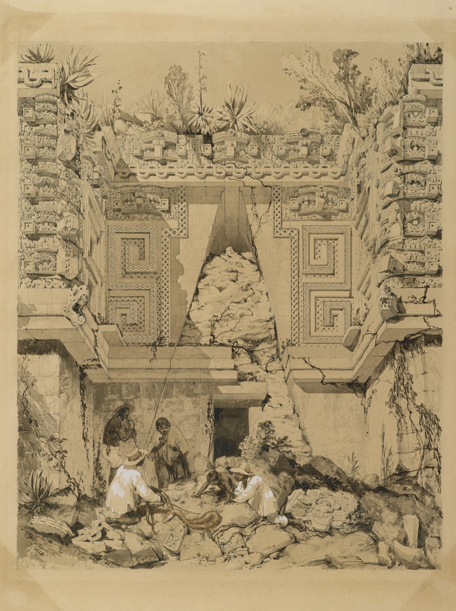 Arco, Casa del Gobernador, Uxmel, Yucatan, 1843 (tinta sépia e papel timbrado) de Frederick Catherwood