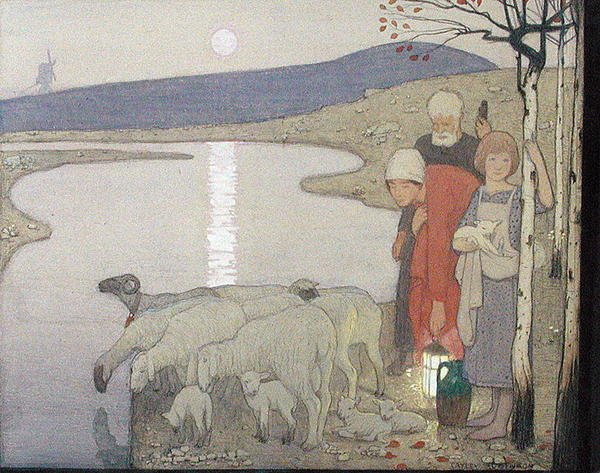 Pastoral, c.1923 (grafite, aguarela e guache a bordo) de Frederick Cayley Robinson