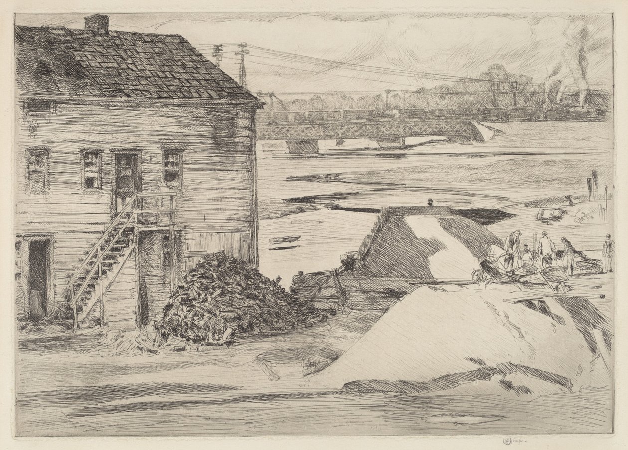Maré baixa, ponte Cos Cob, 1915. de Frederick Childe Hassam