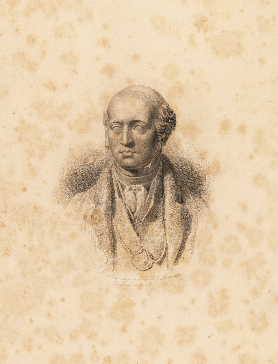 Retrato do artista Sir Thomas Lawrence. Gravura de Frederick Christians Lewis após uma ilustração de Sir Thomas Lawrence do Gabinete de Gemas de P.G. Patmore, Ackermann, Londres de Frederick Christian Lewis