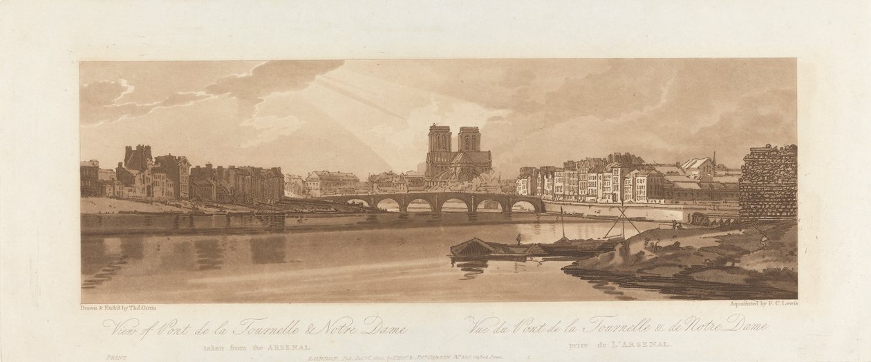 Vista da Pont de la Tournelle e Notre Dame, extraída do Arsenal 1802 de Frederick Christian Lewis the Elder