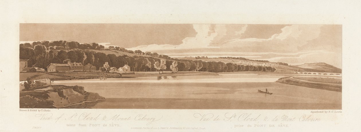 Vista de St. Cloud e Mt. Calvary tirada de Pont de Seve 1802; Placa 18 de Views em Paris, o traçado do volume Emanuel da placa B1981.25.2627 de Frederick Christian Lewis the Elder