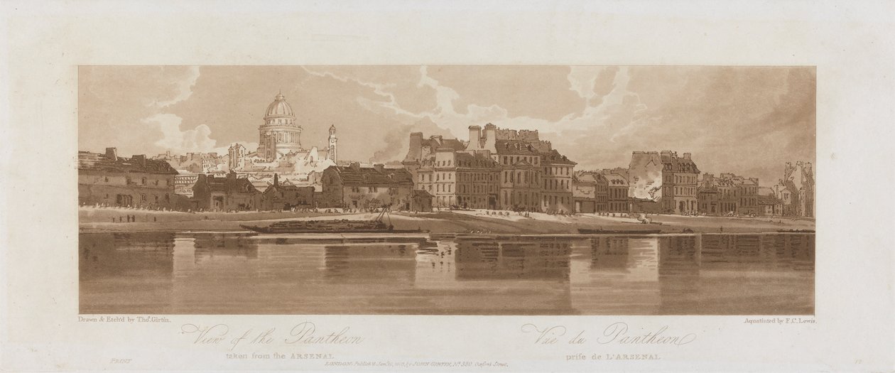 Vistas do Panteão, retiradas do Arseal 1803; Placa 12 das Vistas em Paris, o traçado do volume Emanuel da placa 1981.25.2621 de Frederick Christian Lewis the Elder