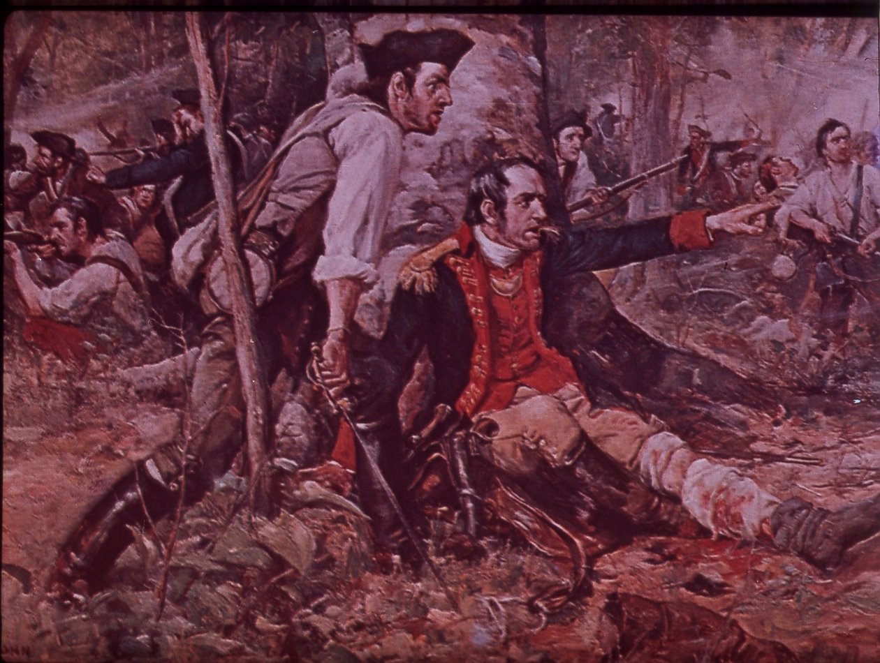 A Batalha de Oriskany em 1777, c.1930 (cor litho) de Frederick Coffay (after) Yohn