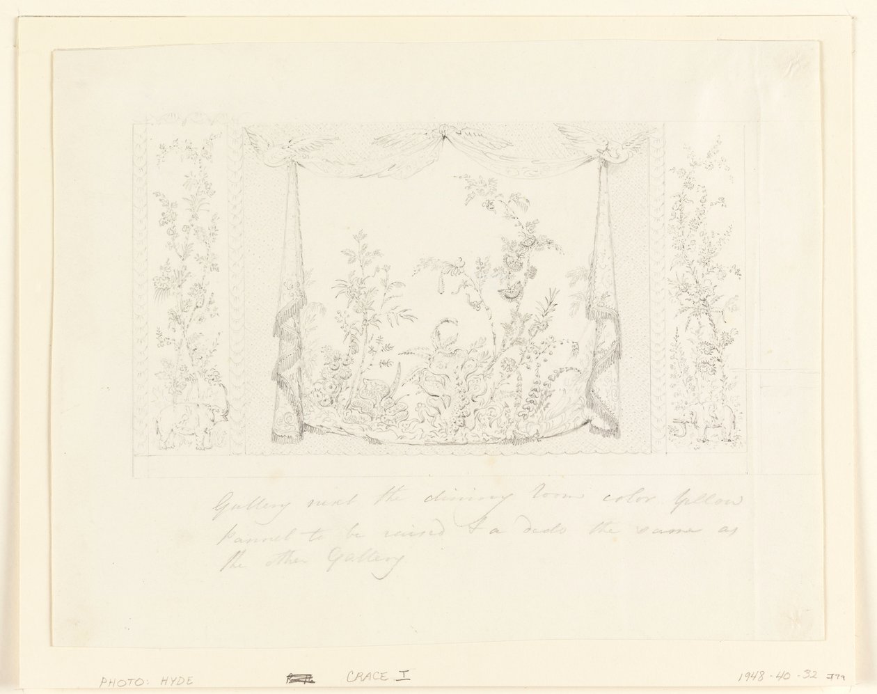 Desenho, The Royal Pavilion, Brighton, Sala de Desenho Azul (Sul), Proposta de Decoração da Parede, ca. 1820 de Frederick Crace
