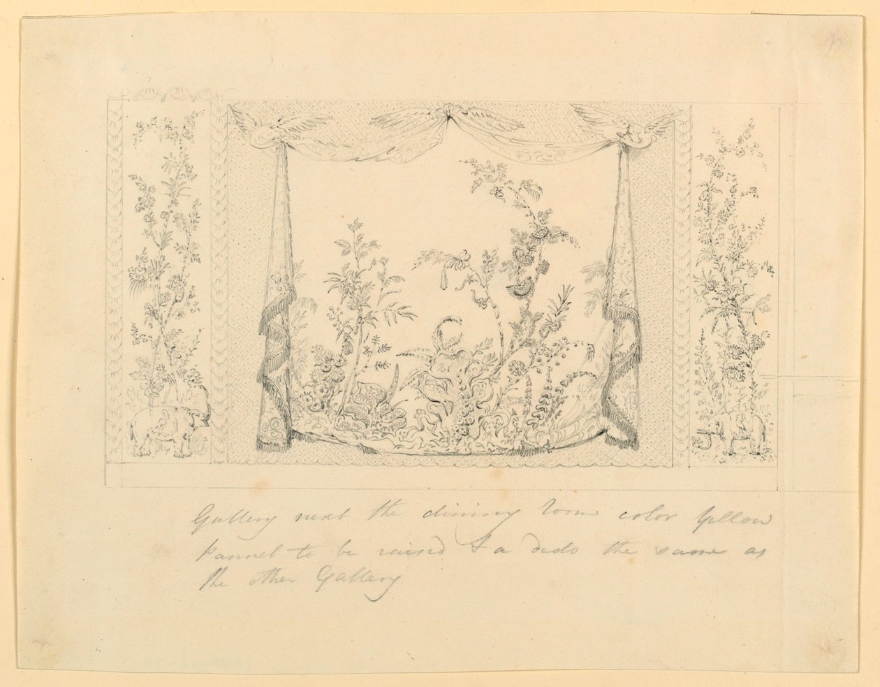 Desenho, The Royal Pavilion, Brighton, Sala de Desenho Azul (Sul), Proposta de Decoração da Parede, ca. 1820 de Frederick Crace