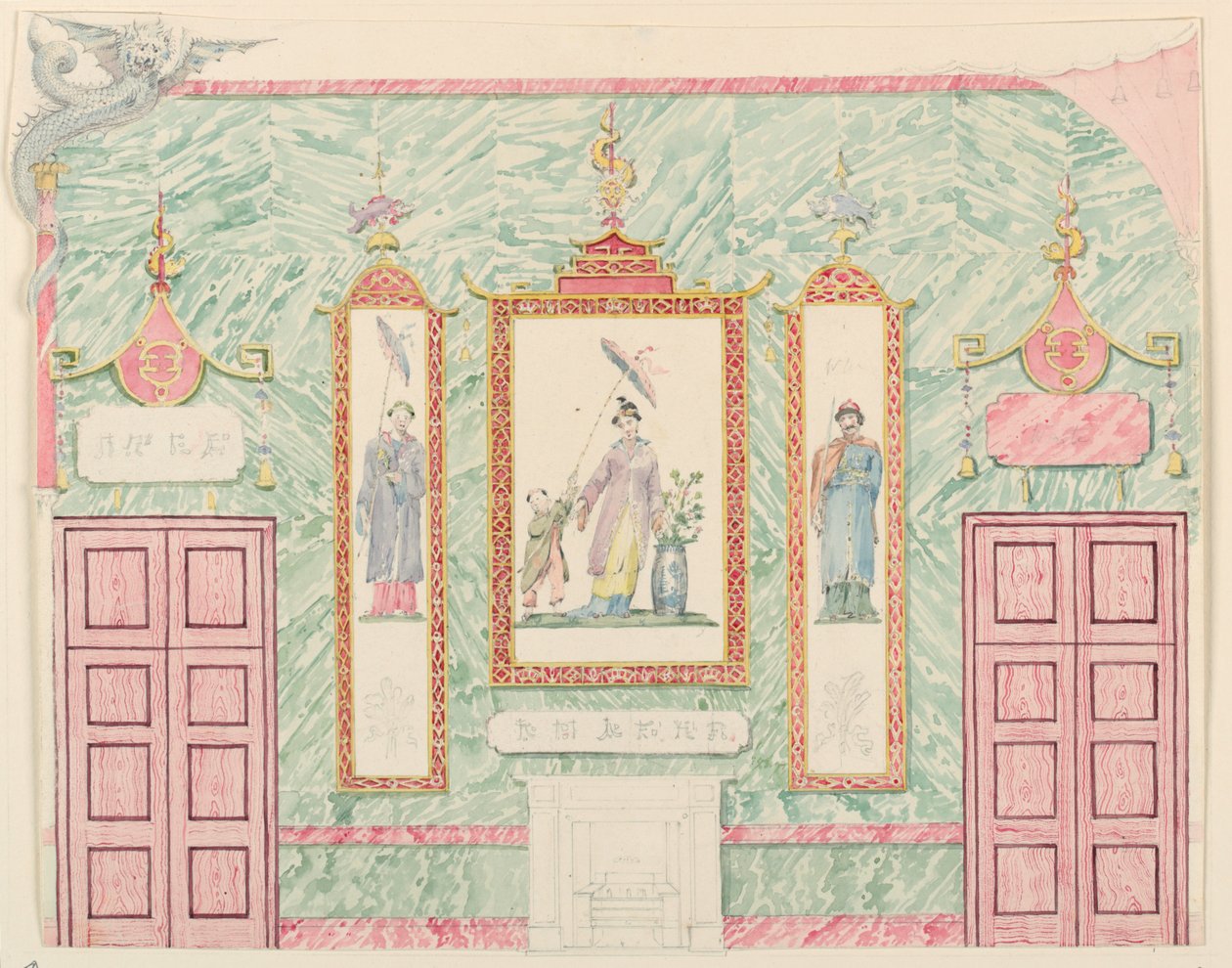 Elevação da parede, provavelmente para a Sala de Banquetes, Royal Pavilion, Brighton de Frederick Crace
