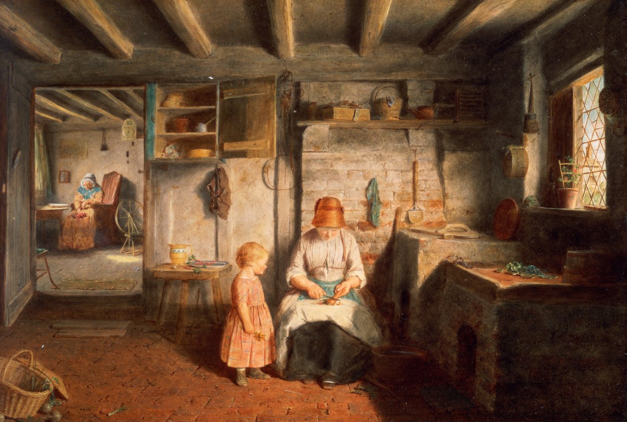 Preparando-se para o jantar, 1854 (painel) de Frederick Daniel Hardy