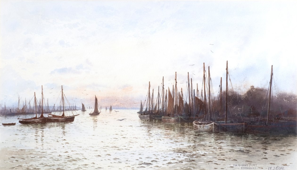 A frota de arenques, Stornoway (aguarela) de Frederick E.J. Goff