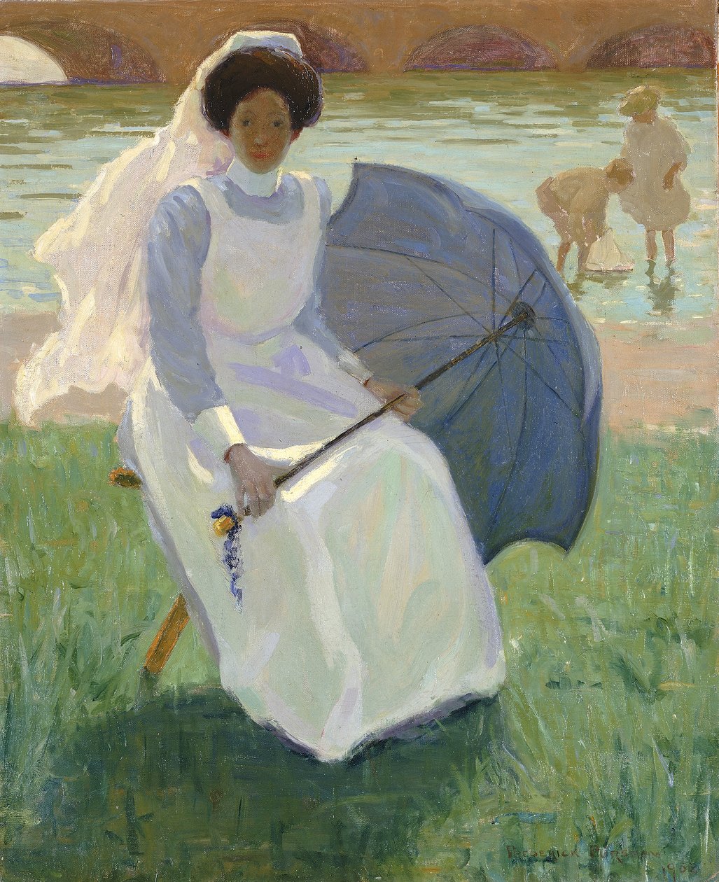 Mulher com guarda-sol verde, 1908. de Frederick F. Fursman