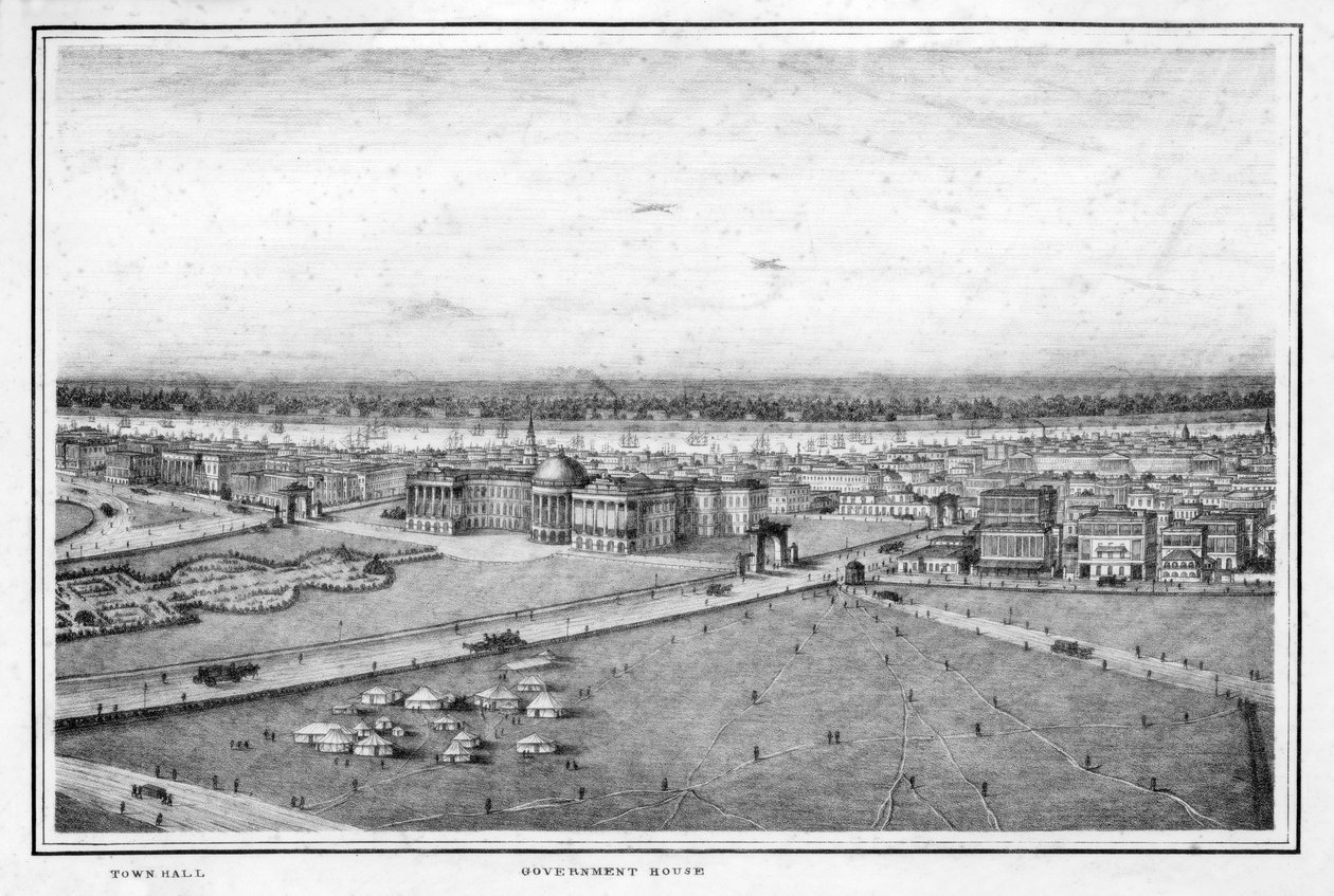 A casa do governo e a prefeitura, Calcutá, Índia, c1840s. de Frederick Fiebig