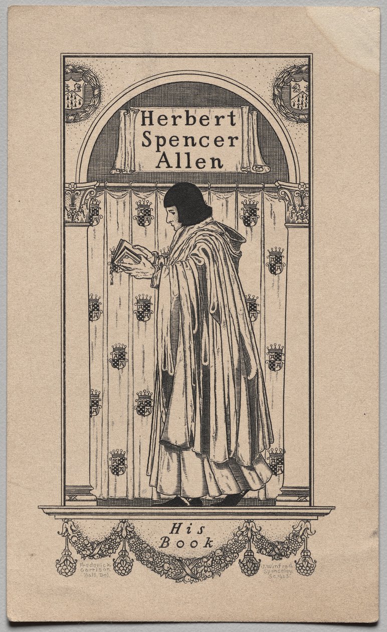 Bookplate: Herbert Spencer Allen, seu livro inscrito de Frederick Garrison Hall