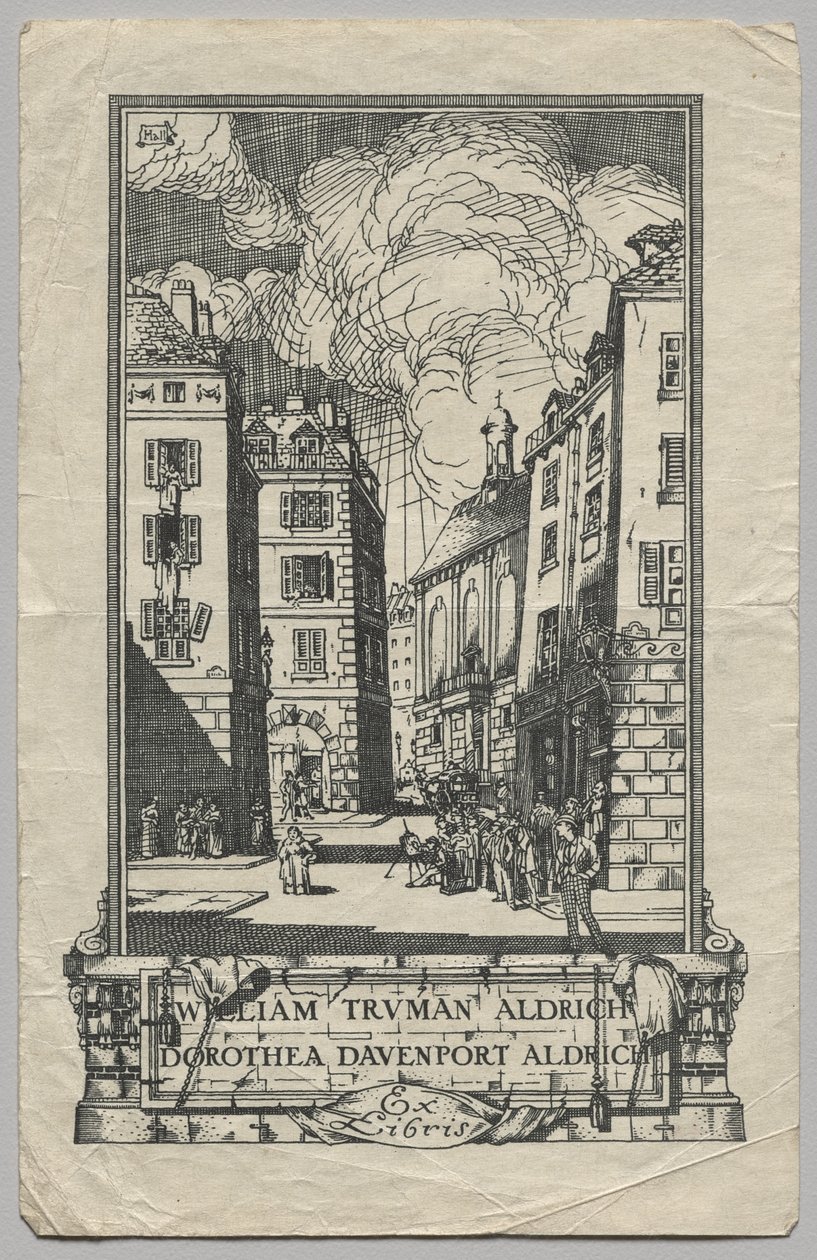 Bookplate: William Truman Aldrich e Dorthea Davenport Aldrich, Ex Libris inscrito de Frederick Garrison Hall