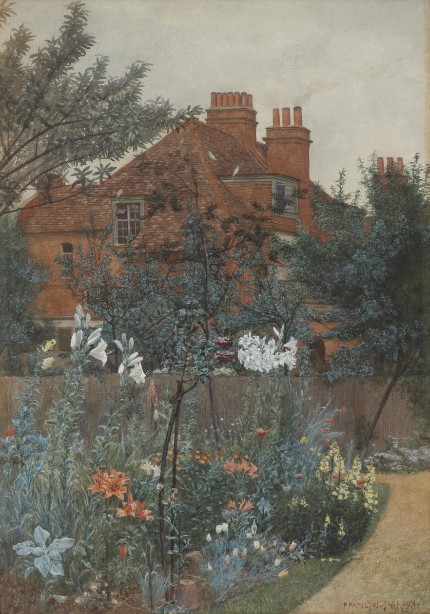 Vista, de, um, jardim, em, Bedford, parque, 1885 de Frederick Hamilton Jackson