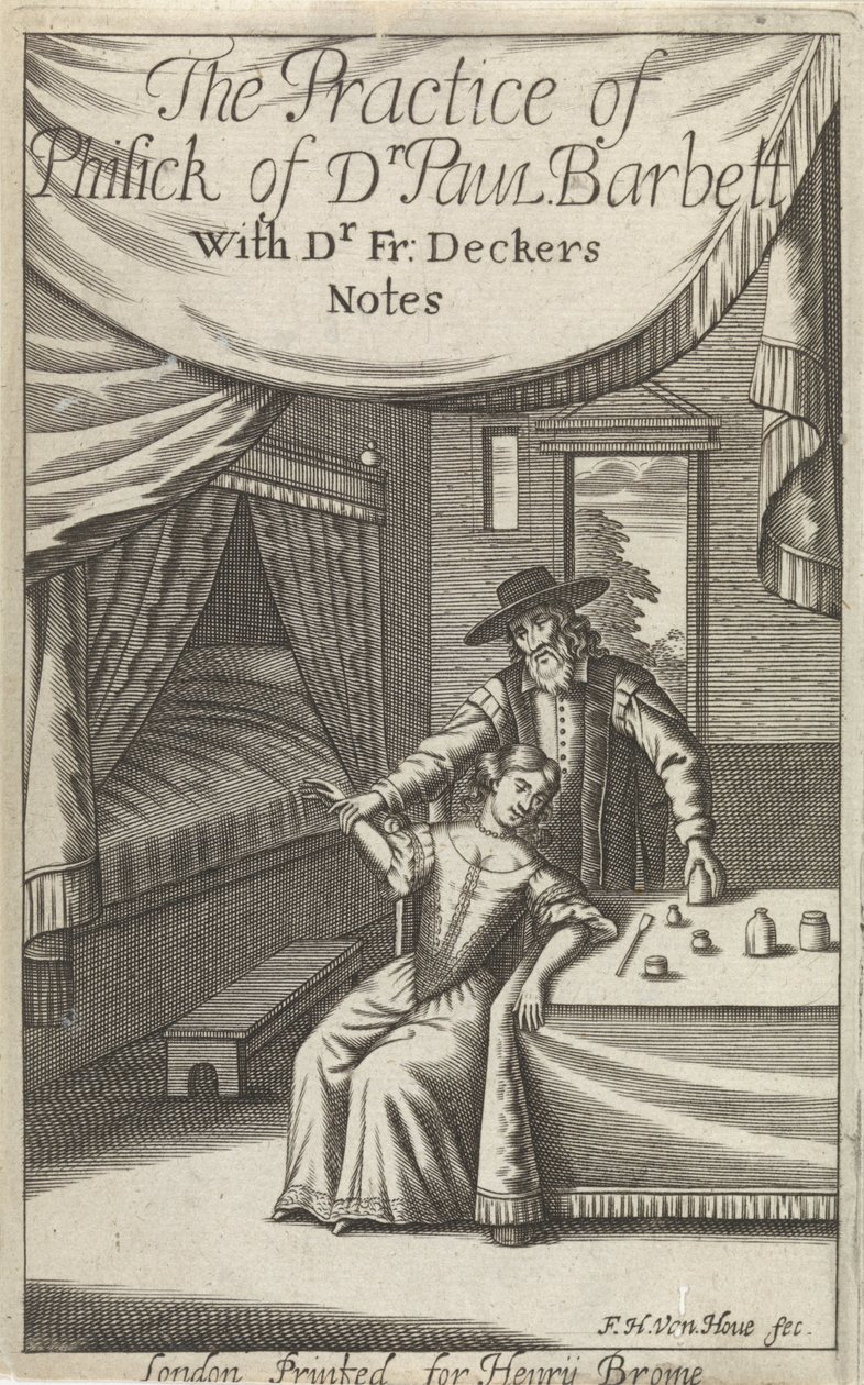 Doutor com jovem mulher num interior
Página de título para: Dekkers, F., A Prática de Phisick do Dr. Paul Barbett de Frederick Hendrick van den Hove