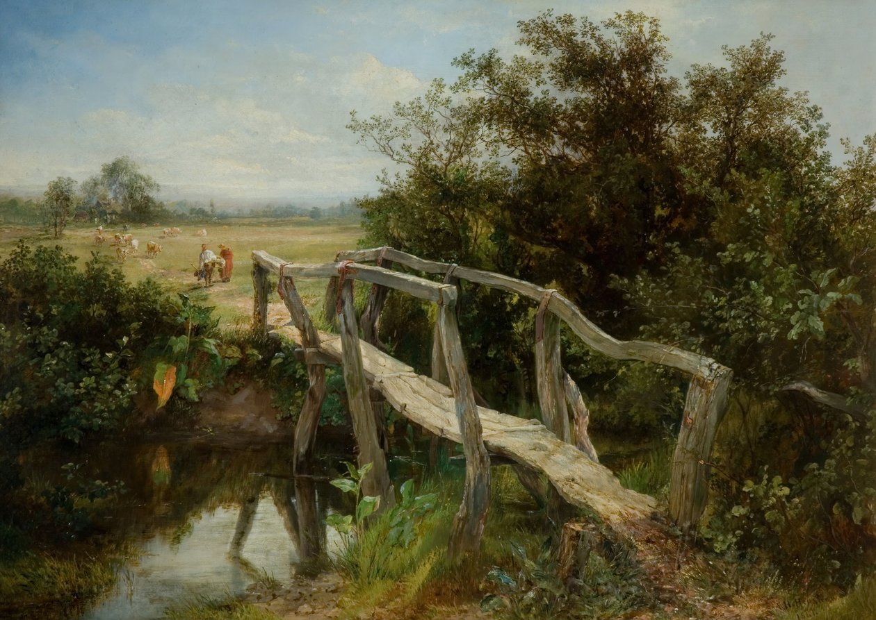 A antiga passarela sobre o rio Cole em Yardley, 1890. de Frederick Henry Henshaw