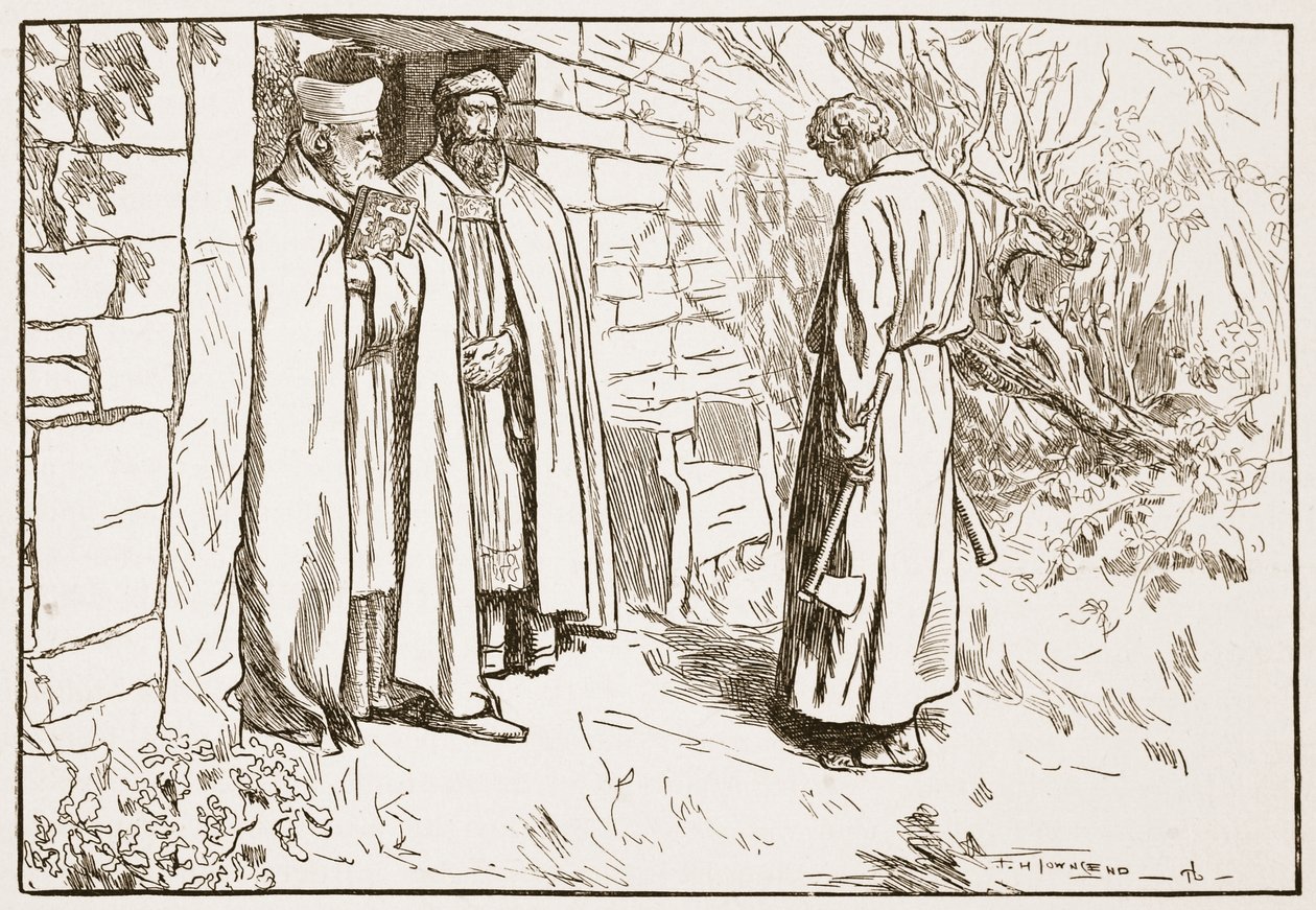Owini no mosteiro, ilustração de &39;A Igreja da Inglaterra: uma história para o povo&39; por HDM Spence-Jones, pub. c.1910 (foto sépia) de Frederick Henry Townsend