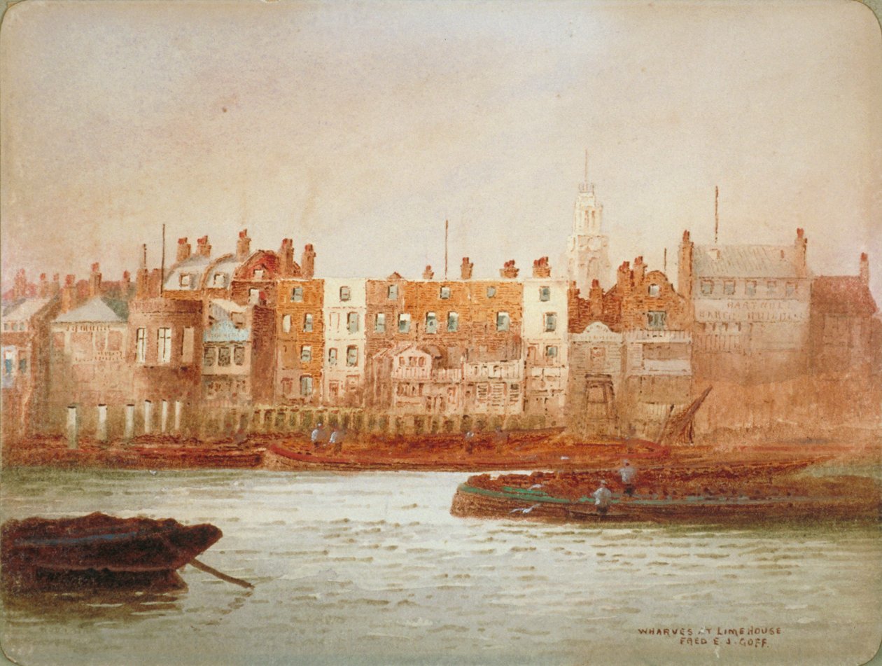 Cais em Limehouse, Londres, c1850 de Frederick J Goff
