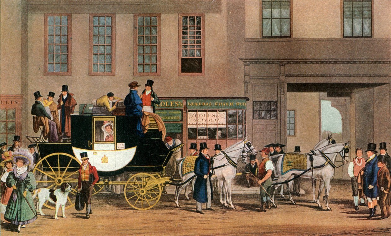 O Blenheim, saindo do hotel da estrela, Oxford, 1831 1927. de Frederick James Havell