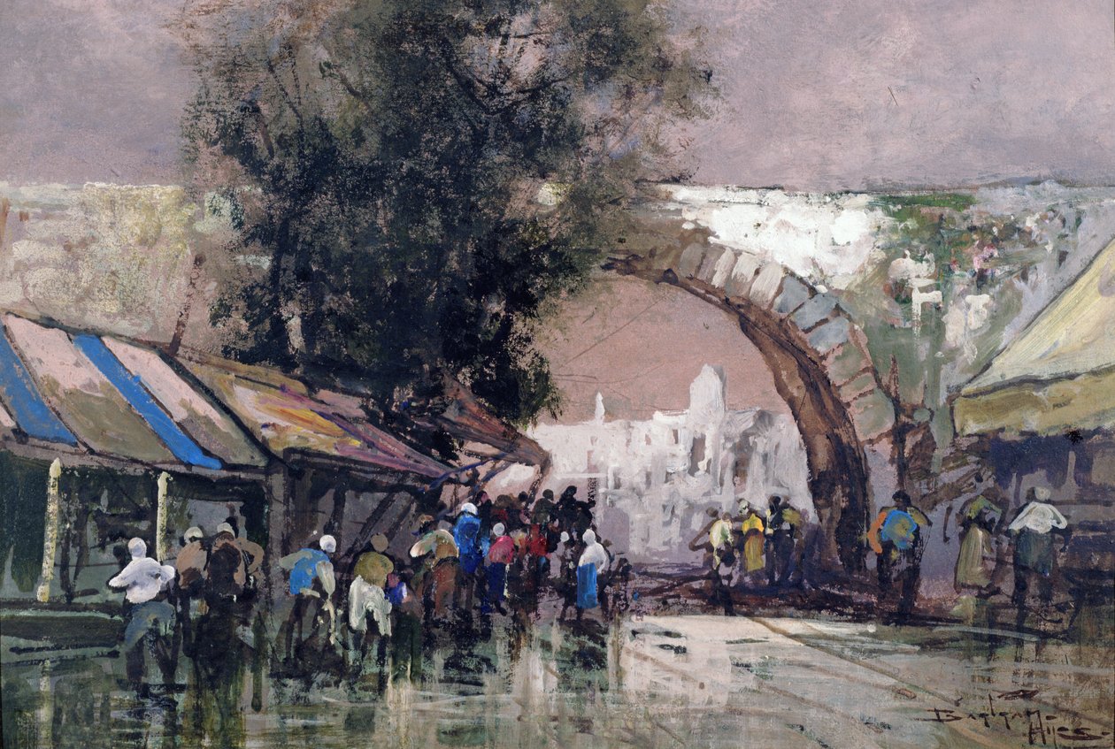 Em The Busy Haunts of Men, 1915 (óleo e wc a bordo) de Frederick Johnn Hiles