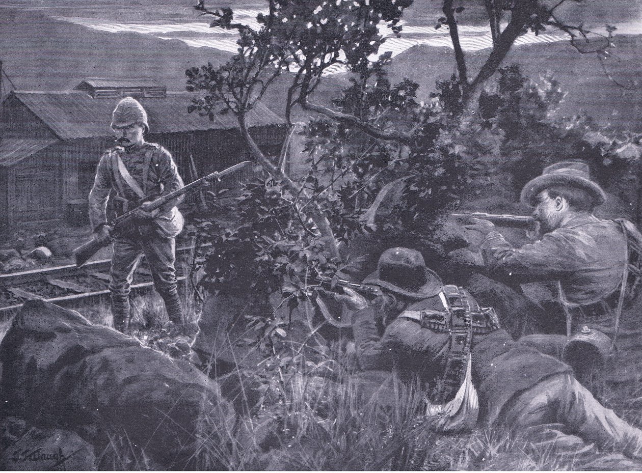 Guerra degenerada: Boers sniping uma sentinela, de depois de Pretória: A guerra de guerrilha publicado pela Harmsworth Bros Limited, 1901 de Frederick Judd Waugh