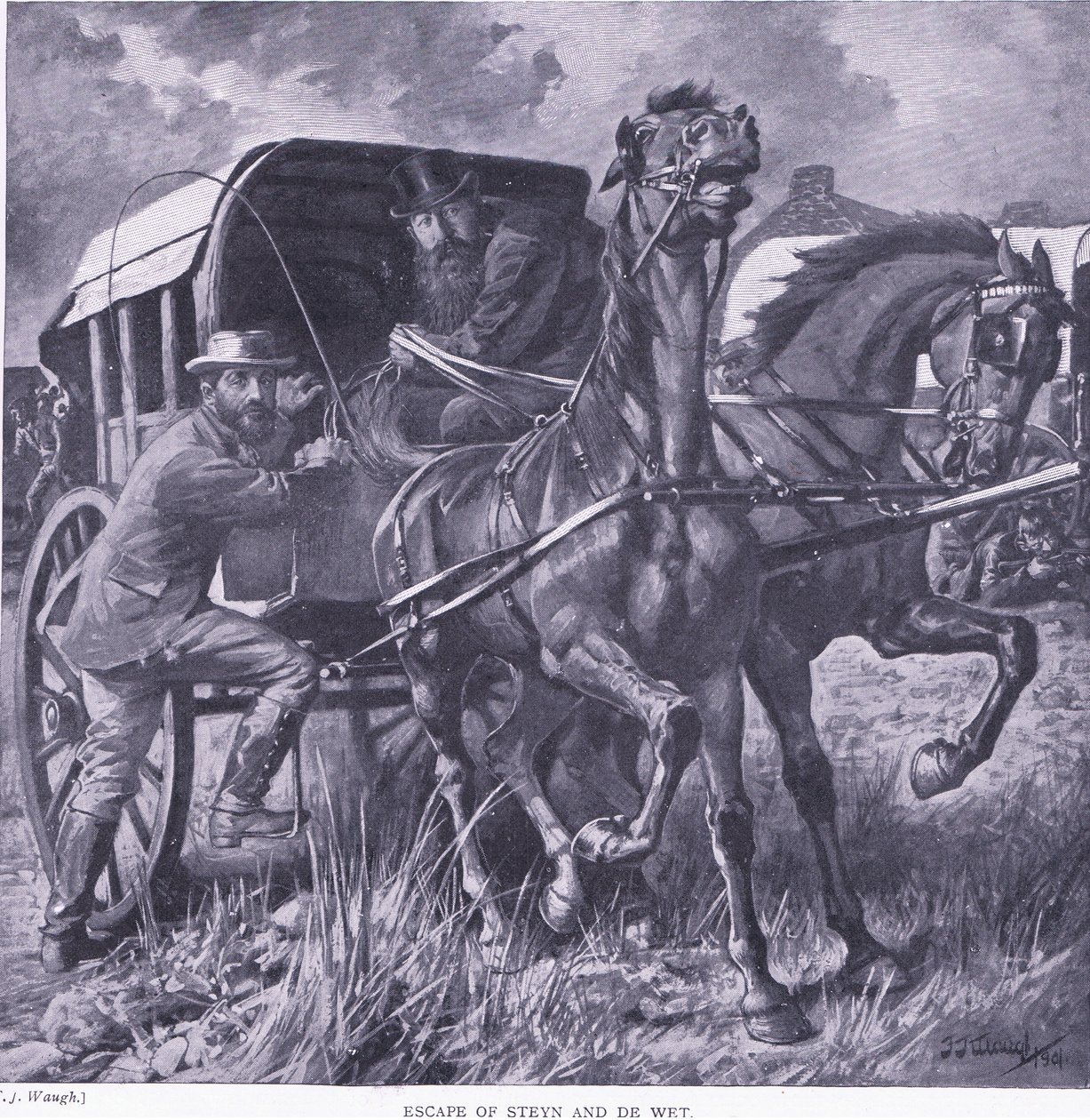 Escapar de Steyn e De Wit, ilustração de After Pretoria: The Guerilla War, 1902 de Frederick Judd Waugh