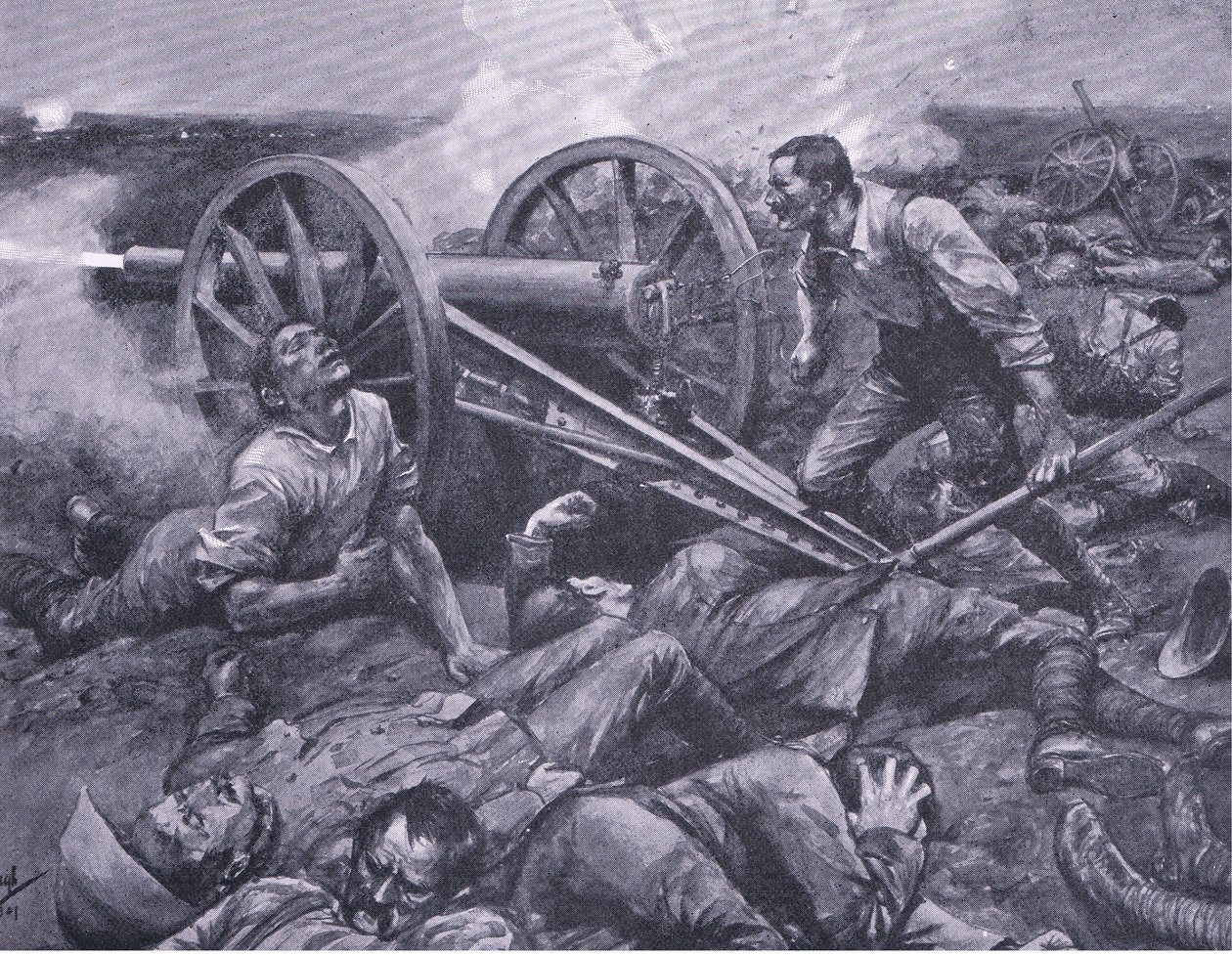 A defesa de Dewetsdorp: trabalhando um 15 pounder single handed, ilustração fromApter Pretoria: The Guerilla War, 1902 de Frederick Judd Waugh