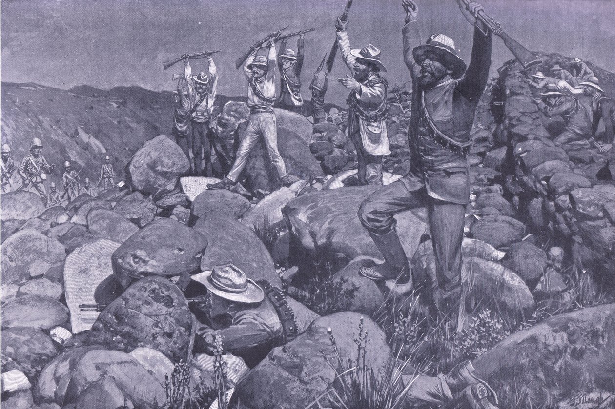 A rendição fingida que levou os Liverpools a uma posição desesperada, ilustração de After Pretoria: The Guerilla War, 1902 de Frederick Judd Waugh