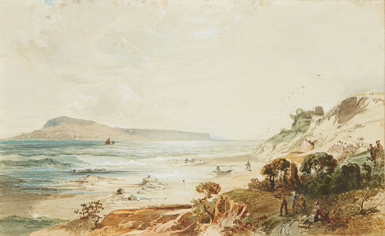 Vista do Castelo de Portland e Sandsfoot, Dorset (aquarela) de Frederick Lee Bridell