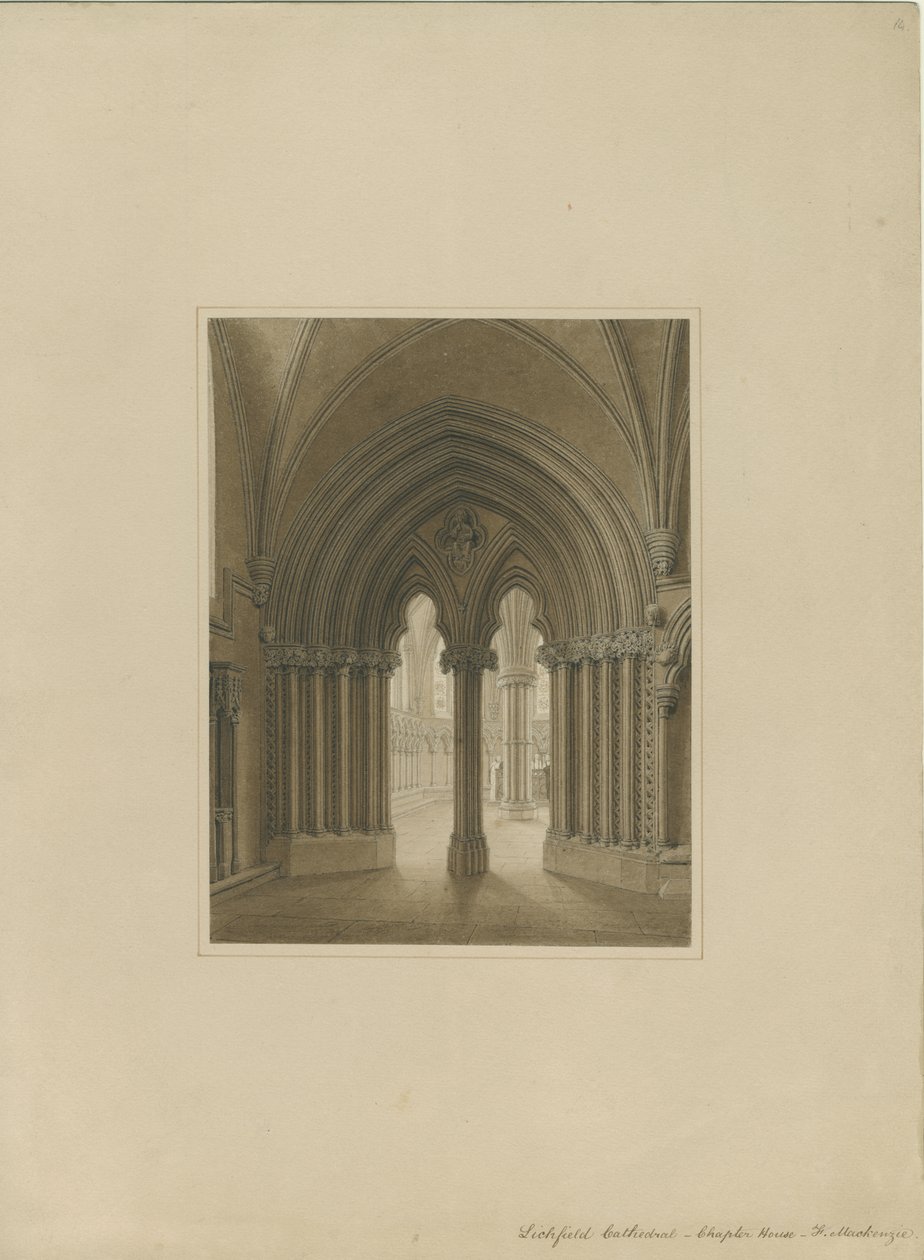 Interior da Catedral de Lichfield - porta da casa do capítulo: desenho em sépia, nd [c 1820] de Frederick Mackenzie