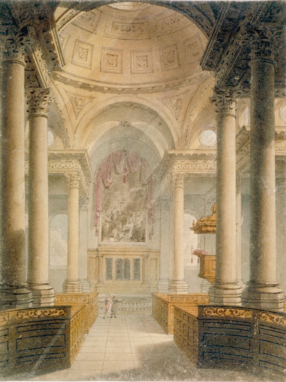 Interior da Igreja de St Stephen Walbrook, Cidade de Londres, 1810 de Frederick Mackenzie